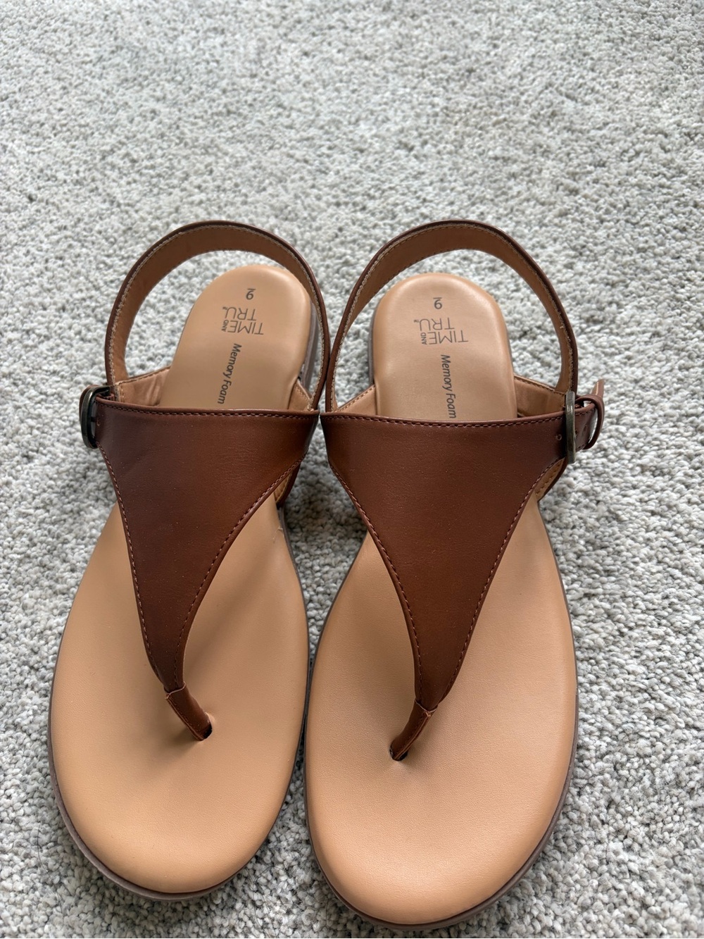 Time and Tru Tan/Brown Thong Sandals with Ankle Strap
